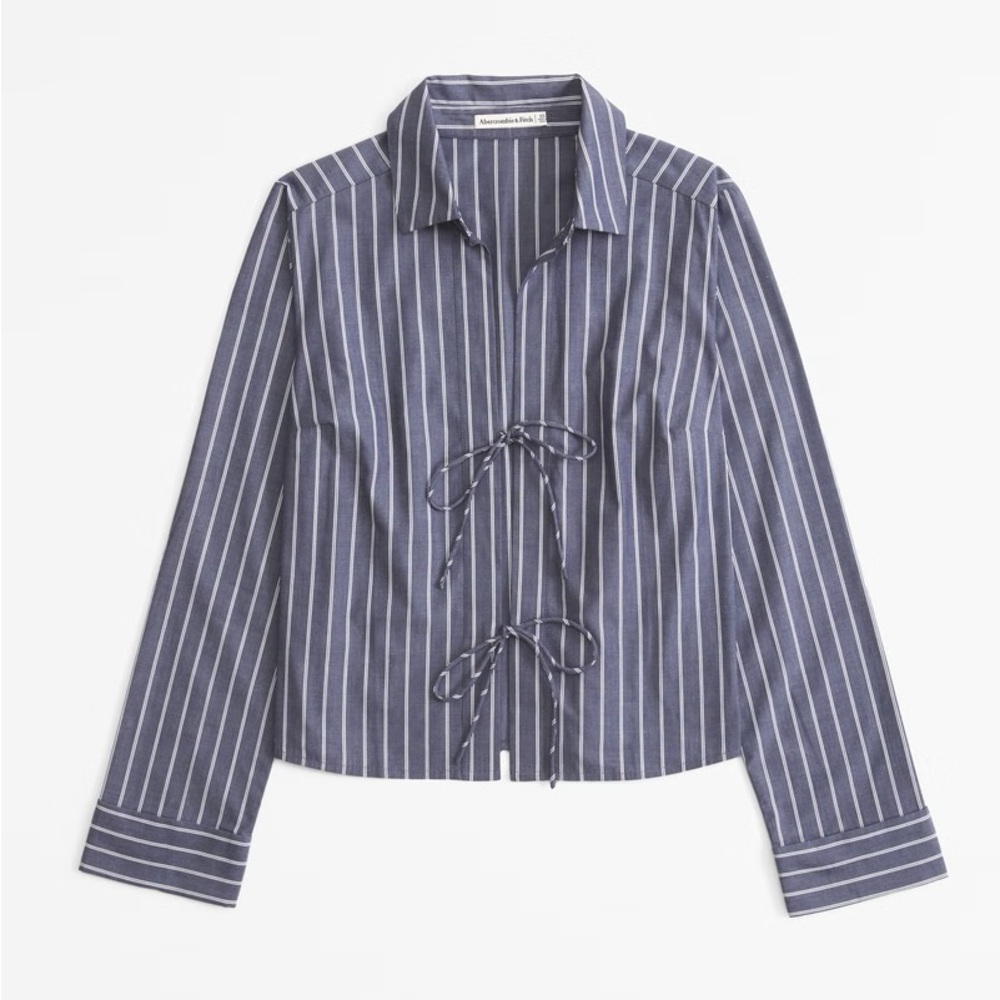 Abercrombie & Fitch Long-Sleeve Poplin Tie-Front Shirt